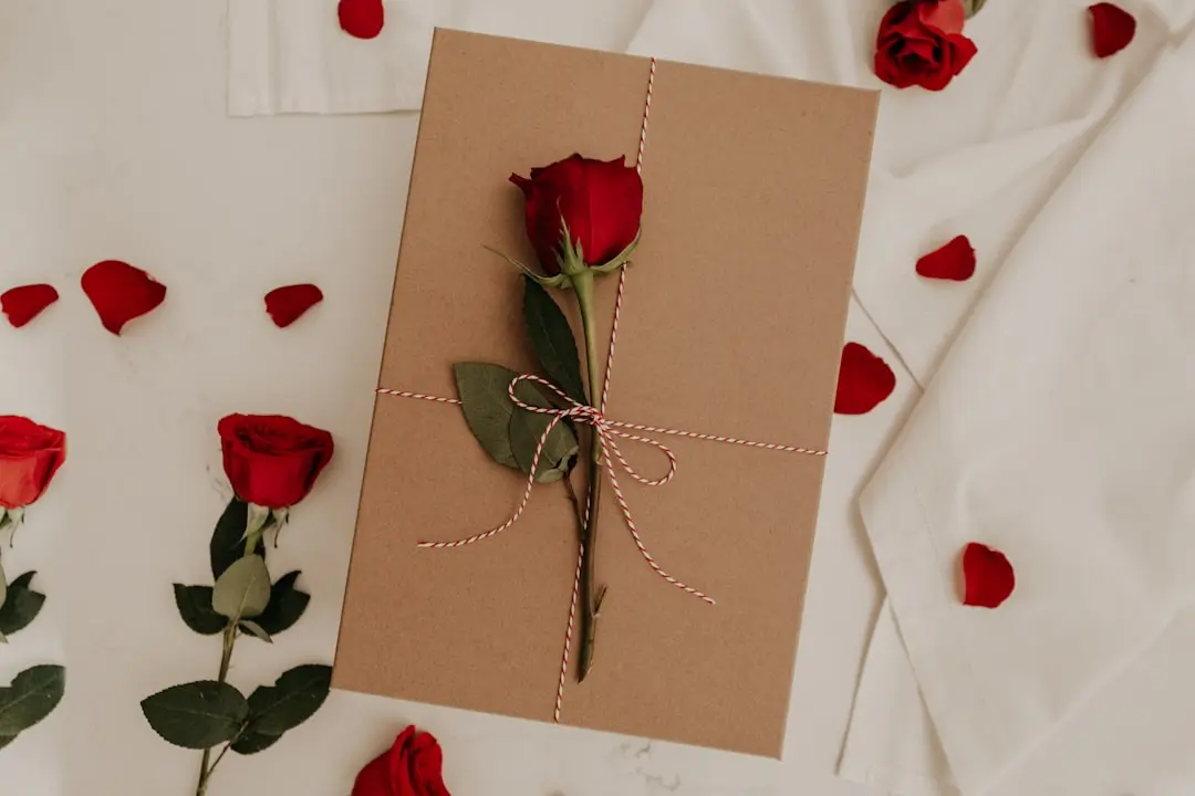 Red roses and a gift box on a warm background, representing Valentine's Day gifting on dating platforms